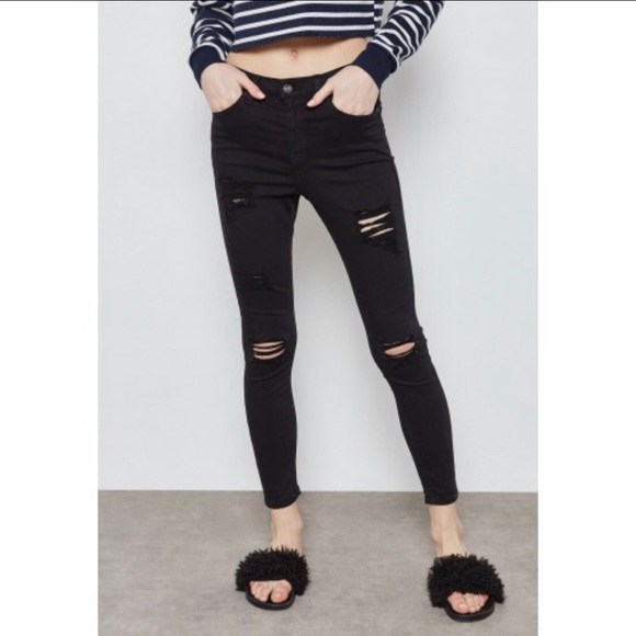 Topshop Denim - Topshop Black High Waist Moto Skinny Jeans Siz W26